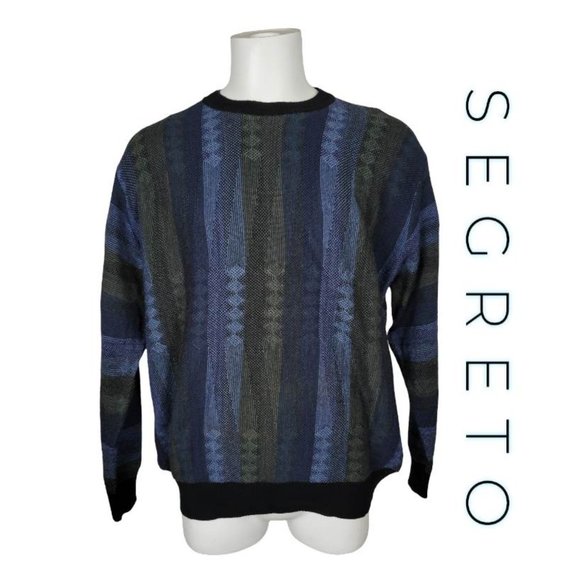 Segreto Other - SEGRETO Italian Designed Men's Large Wool Blend Sweater Lg - Blues/Grays/Black